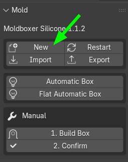 Blender start screen with the New button for creating a fresh project.
